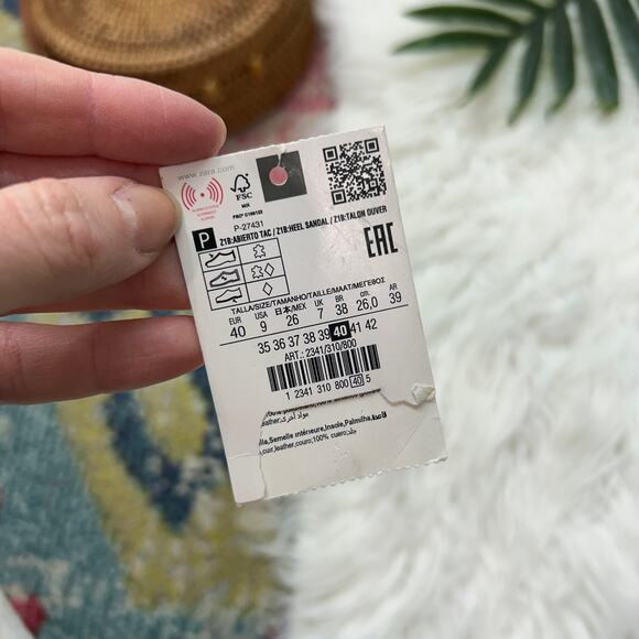 NEW Zara Black Heeled Sandal 9 Square Toe Faux Leather Strappy Buckle - Picture 7 of 7